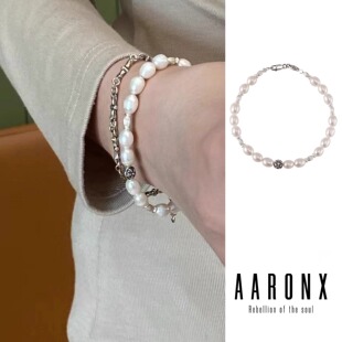 aaronx原创天然珍珠925银配饰手工串珠叠戴手链