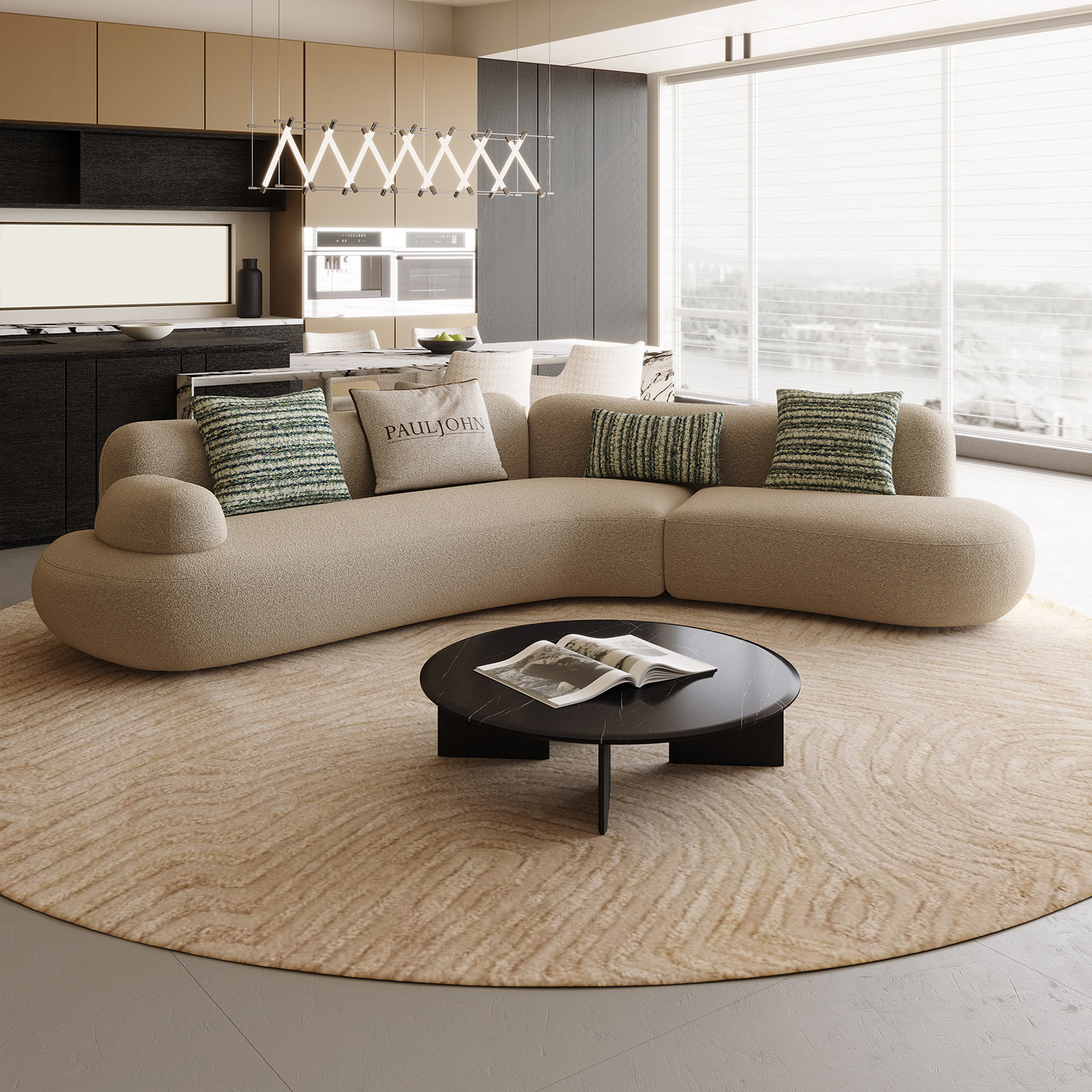 PAULJOHN进口棉麻弧形沙发别墅设计师款意式极简客厅布艺异形沙发,住宅家具,布艺沙发,淘宝优惠券,粉丝福利购,淘宝优惠卷