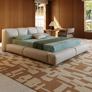 PAULJOHN意式 极简别墅布艺云朵床进口棉麻主卧1.8米双人婚床新款