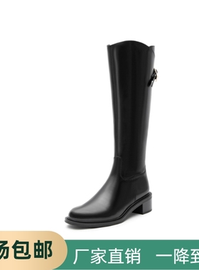 商场同款2024冬季新款骑士乐章长筒靴加绒圆头骑士女靴EC326DG4