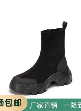 2025年秋冬新款交响海豚运动靴棕色中靴厚底瘦瘦靴女短靴EIX03DZ5