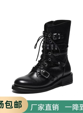同款2025年冬季新款荔枝纹牛皮摇滚朋克风机车靴马丁靴女Z238PDZ5
