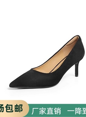 通勤细跟黑色高跟鞋女新款上班婚鞋真皮上班穿单鞋子A5T1DAQ4