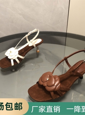 撤柜同款女鞋2025夏款山茶花露趾细跟时装凉鞋高跟鞋女TA65303-12