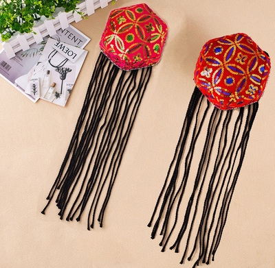 新疆舞维吾尔族帽子成人带辫子