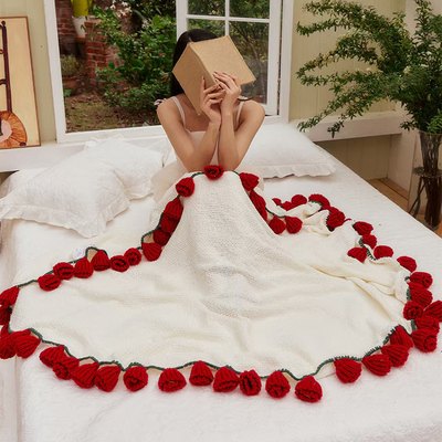 网红鲜花毯编织玫瑰花束毯子ins圆形花毯春季外出披肩毯婚庆喜毯