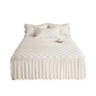 韩版纯白色夹棉床裙单价公主风花边床单1.51.8米双人防滑床罩单件