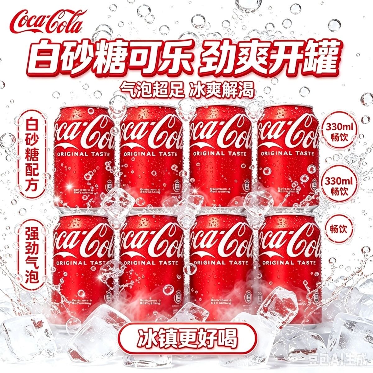 香港进口可口可乐白砂糖可乐劲爽开罐330ml*8罐气泡超足冰爽解渴