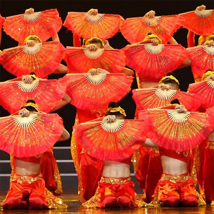 儿童少年志扇子舞蹈表演服中小学生红色舞台服古典舞民族演出服装