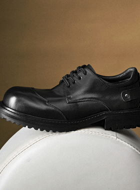 TBOF【工程师德比鞋】重工水洗马皮 厚底增高拼接大头休闲皮鞋男