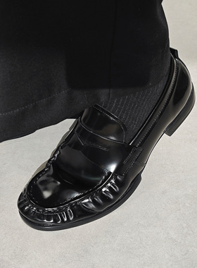 TBOF【褶皱软底】真牛皮老钱风乐福鞋男亮面休闲皮鞋一脚蹬豆豆鞋