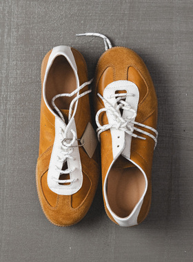 TBOF薄底德训鞋男 舒适通勤百搭复古运动休闲平底鞋 黄色板鞋系带