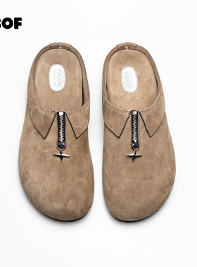 TBOF【西装暴徒】星芒拉链勃肯鞋BK01真牛皮软底包头半拖穆勒鞋男