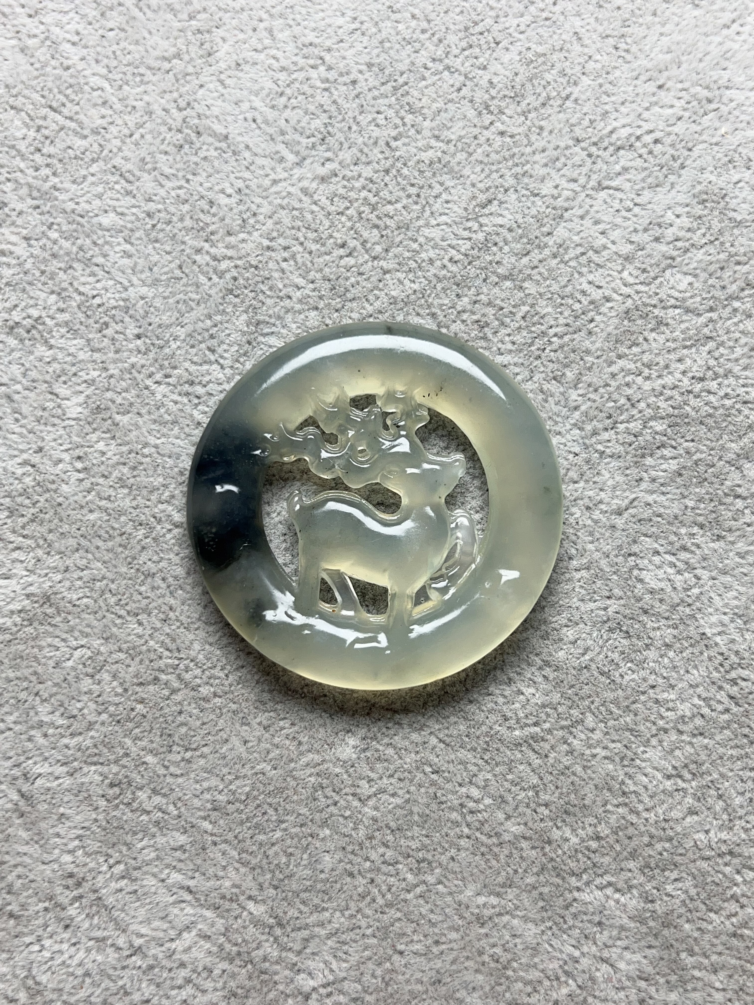 新岫玉鹿牌双面镂空雕刻梅花鹿玉牌古风汉服禁步流苏玉佩天然保真