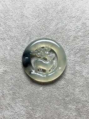 新岫玉鹿牌双面镂空雕刻梅花鹿玉牌古风汉服禁步流苏玉佩天然保真