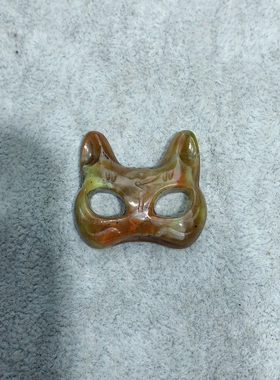 新天然岫玉狐狸面具玉石古月狐面具手牌小狐狸吊坠手串猫猫面具
