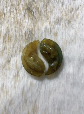 新男女国风挂坠锦鲤佩水墨白冰双鱼呈祥岫玉双鱼牌项链私拍随机发