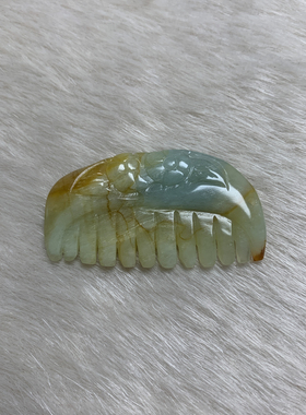 新天然岫玉迷你梳子玉石王花玉梳子雕刻插梳古风发饰汉服配饰送礼