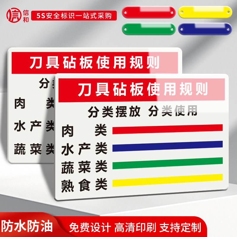 亚克力刀具砧板使用规则分类标识