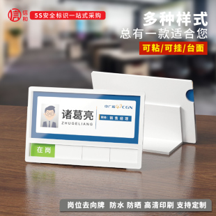 办公桌立式员工岗位牌亚克力可更换式公司工作人员去向牌部门职位状态牌悬挂式吊牌台式座位卡姓名牌工位牌