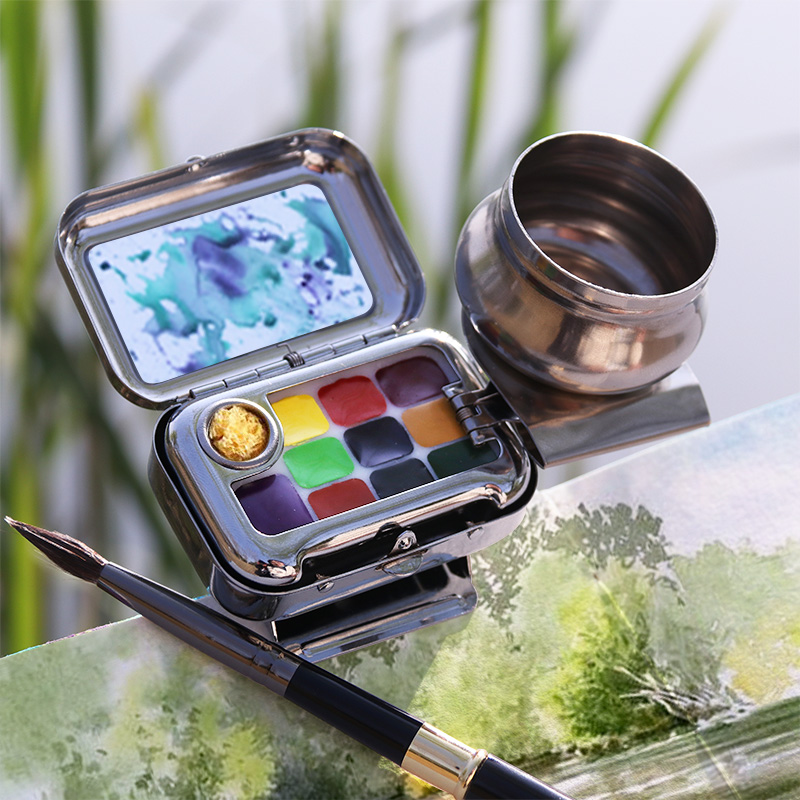 迷你旅行水彩颜料分装固体套装10色美术生专用史明克温莎牛顿歌文手账本便携写生随身水彩盒绘画工具大史小史