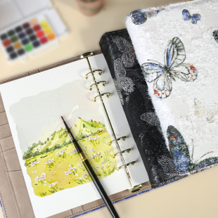 霹雳虎高颜值布艺水彩本A6活页300g水彩纸32k丙烯马克笔速写A5绘画本A7便携式 m5随身写生迷你水彩颜料套装