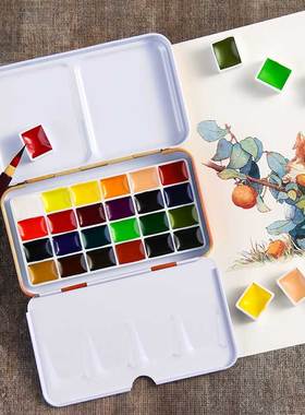 德国史明克固体水彩颜料分装铁盒学院级大师级不透明24色旅行美甲专用水粉绘画工具专业套装小史大史迷你便携