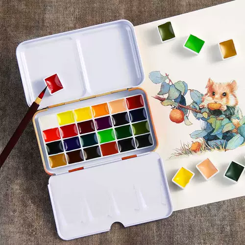 Пигментированная акварель, тара, прозрачная жестяная коробка, гуашь для путешествий для маникюра, профессиональный маленький портативный комплект, Германия, 24 цветов
