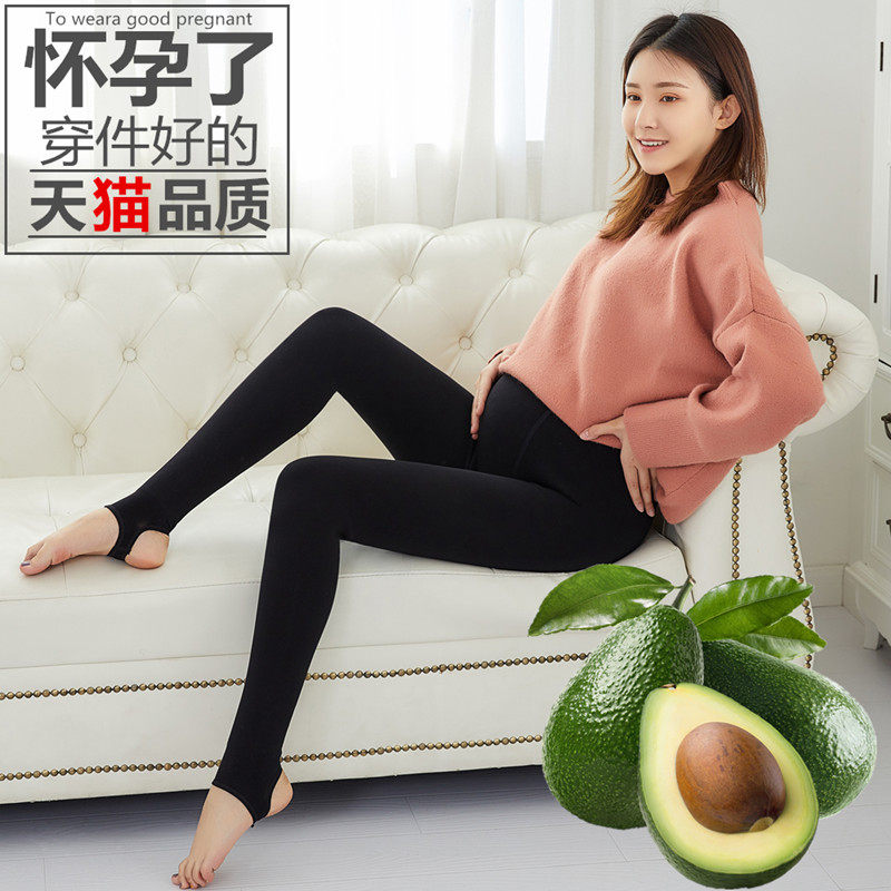 孕妇打底裤子加绒加厚秋冬托腹无缝保暖裤黑色绒裤踩脚孕妇裤外穿