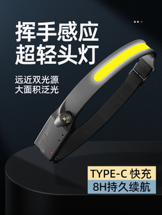头灯强光充电超亮头戴式电筒超轻感应COB泛光户外夜钓鱼led照明灯