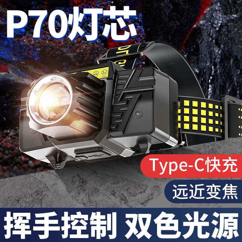 钓鱼头灯强光充电超亮头戴式感应夜钓鱼专用户外照明灯超长续航