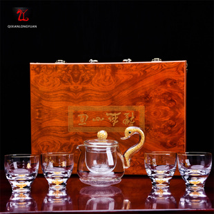 源头产地人工吹制透明玻璃茶具春夏秋冬系列金箔金边茶杯茶盏礼盒