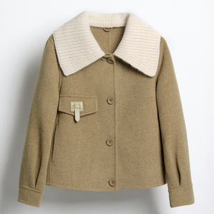 时尚通勤双面呢大衣秋冬新款纯羊毛加厚女士短款保暖羊绒外套
