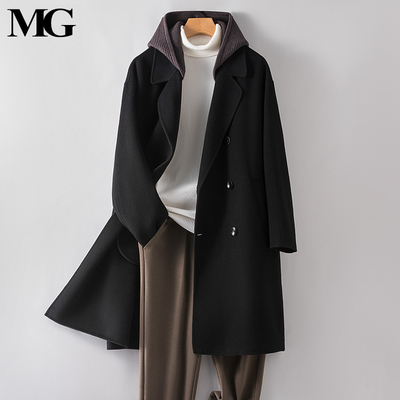 可拆卸连帽纯羊毛手工缝制大衣