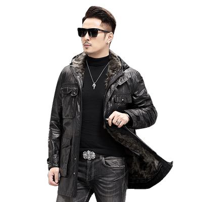 羊皮毛一体内胆兔毛袖子真皮外套