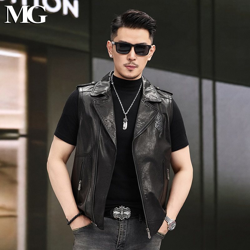 2025新款潮机车男真皮马夹头层小牛皮马甲外套无袖修身油蜡皮背心,男装,皮衣,淘宝优惠券,粉丝福利购,淘宝优惠卷