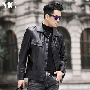 新款高档进口胎牛皮男士真皮皮衣短款修身外套海宁机车皮夹克