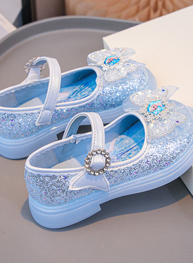 爱莎公主儿童水晶鞋子女童水砖鞋子卡通春夏软底单鞋洋气elsa皮鞋