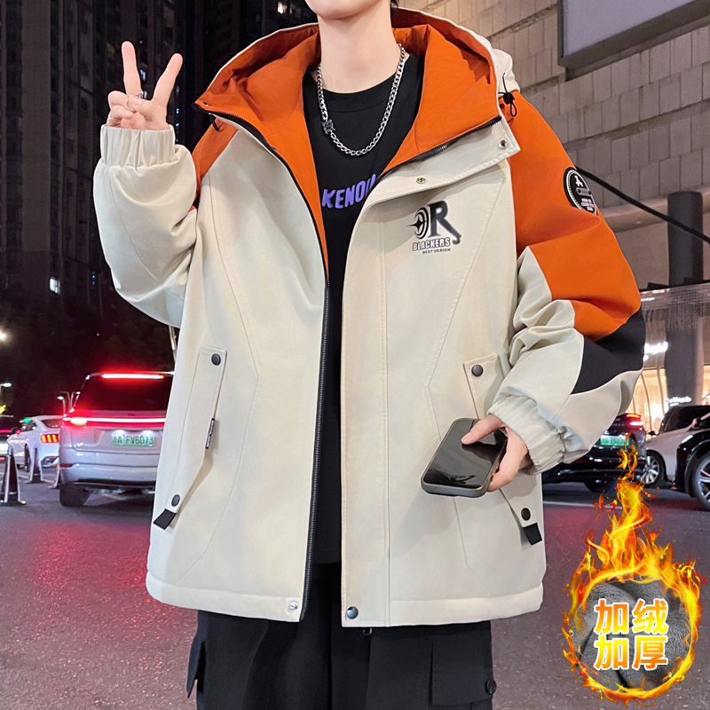 青少年加绒加厚夹克男孩宽松棉衣