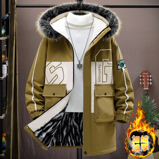 青少年12冬季外套男孩初中学生棉衣15岁大童14中长款加绒加厚棉袄