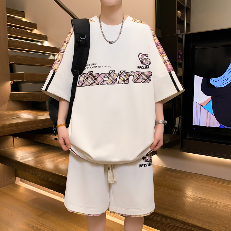 青少年宽松短袖t恤套装12-15岁男孩14夏季中学生潮流帅气大童男装