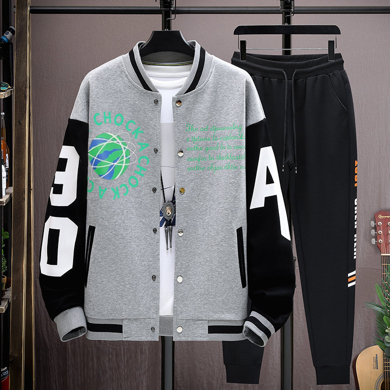 冬季13初中生男孩卫衣开衫套装12岁14大童15青少年加棉宽松棒球服