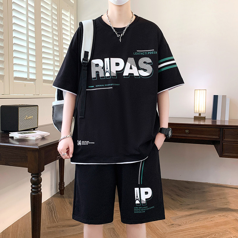 夏季潮流短袖t恤男孩12-15岁中学生13帅气14大童半袖宽松体恤套装