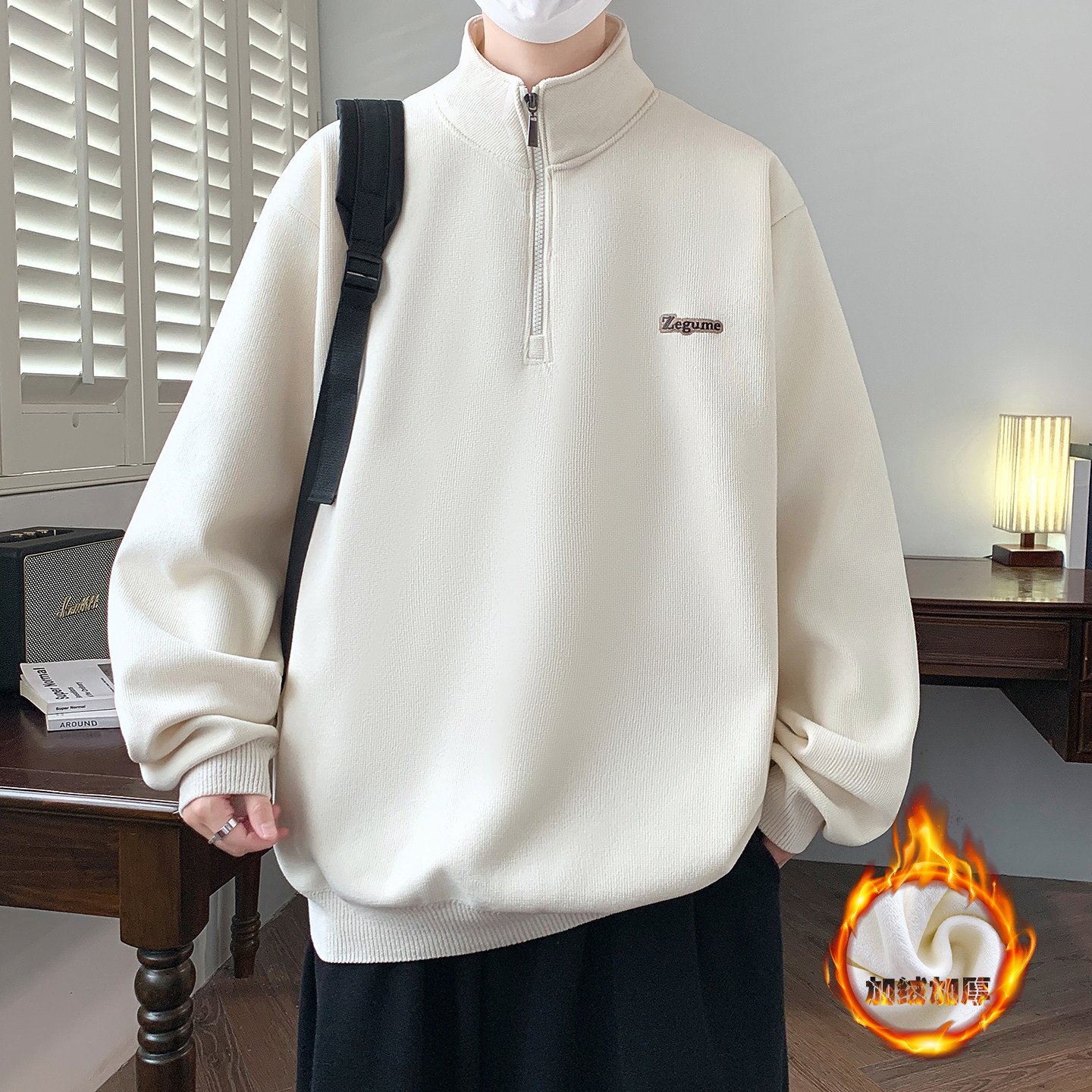 冬季加绒加厚半高领卫衣13青少年14学生15岁大童男孩半拉链打底衫