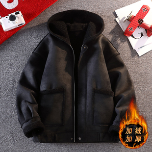 冬季一体绒皮衣男孩13初中学生加绒加厚15岁青少年大童皮夹克外套