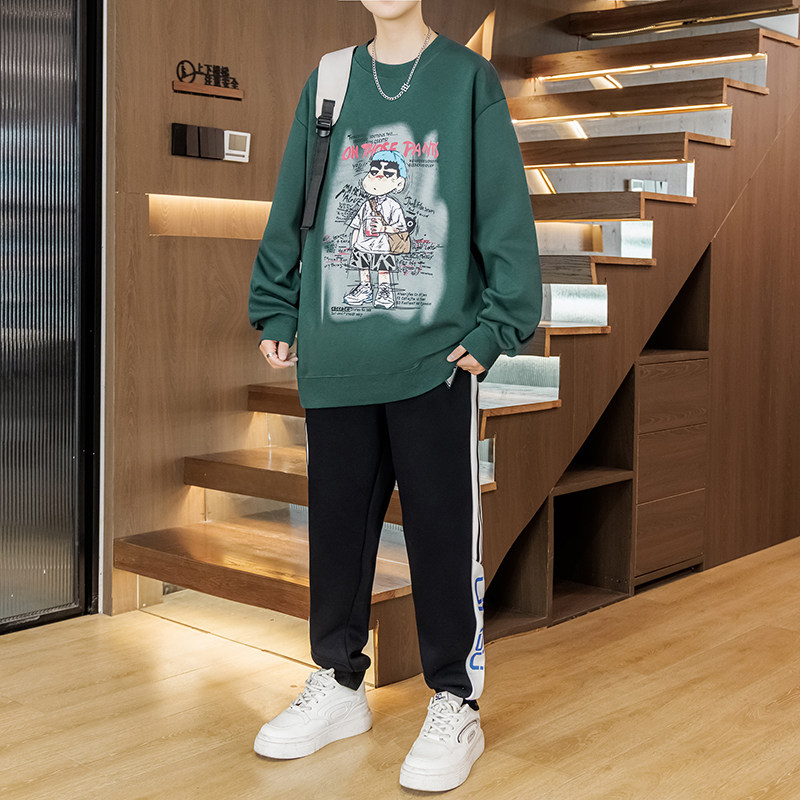 春季13青少年潮流宽松卫衣12-15岁男孩初中学生14大童长袖T恤套装