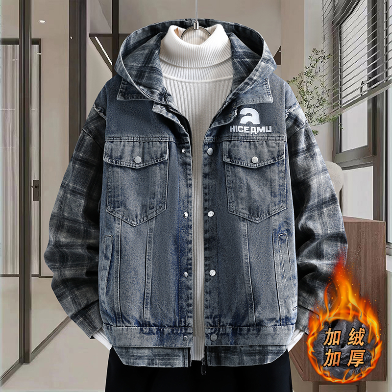 青少年潮流宽松加绒加厚牛仔外套