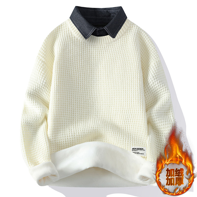 冬季衬衫领毛衣12岁男孩13初中学生14加绒加厚15大童帅气16针织衫