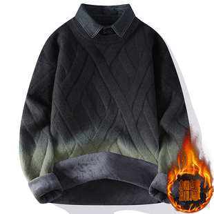 冬季衬衫领毛衣12岁男孩13初中高中学生14加绒加厚15帅气大童线衣