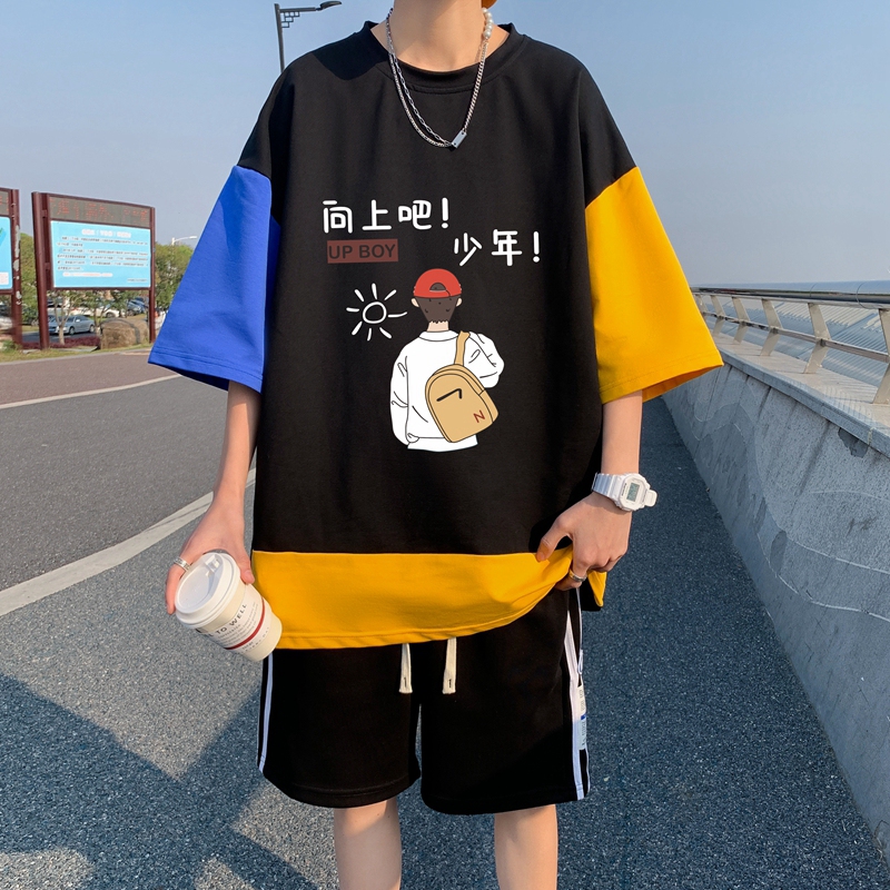 夏季青少年运动套装12-15岁初中学生13男孩大童14潮流纯棉短袖t恤